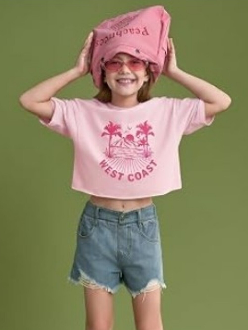 Girls Oversized Crop Tops Athletic Short Sleeve T Shirt Pink